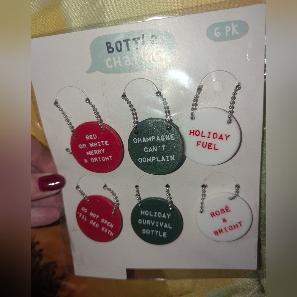 Holiday Bottle Charms Set (6) - Red, Green, White